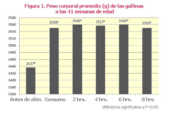 Peso corporal promedio (g) de las gallinas a las 41 semanas de edad